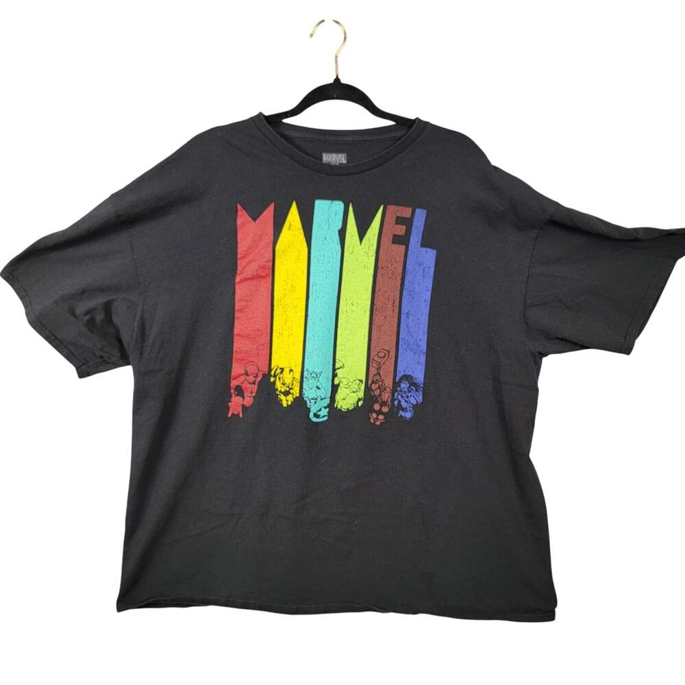 Marvel Rainbow Logo Graphic Tee Unisex 3XL Black Short Sleeve